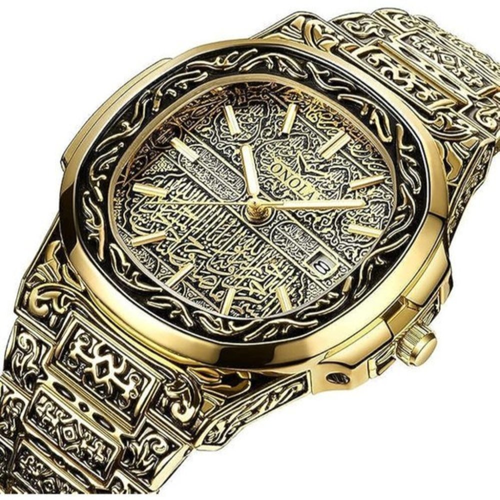 Mens Tattoo Pattern Carved Stainless Steel Waterproof Date Analog Quartz Watch‎ - Picture 2 of 9